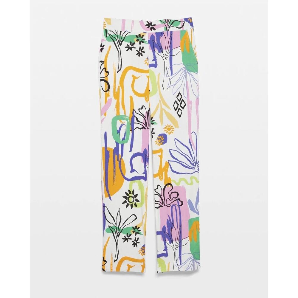 Chico’s Linen Blend Surreal Print Pants Lagenlook wide Leg Colorful Artsy 3X